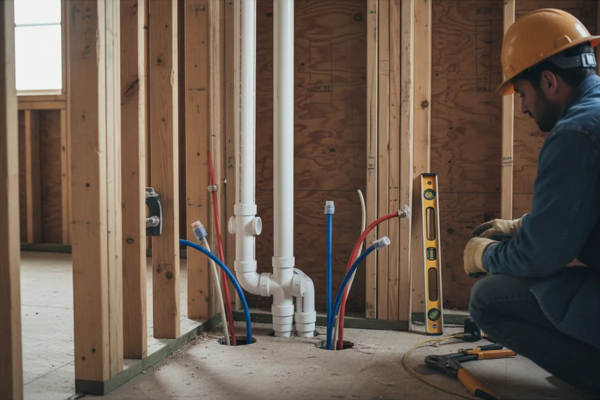 Drain and supply rough-in during Sump Pump Repair in Long Island
